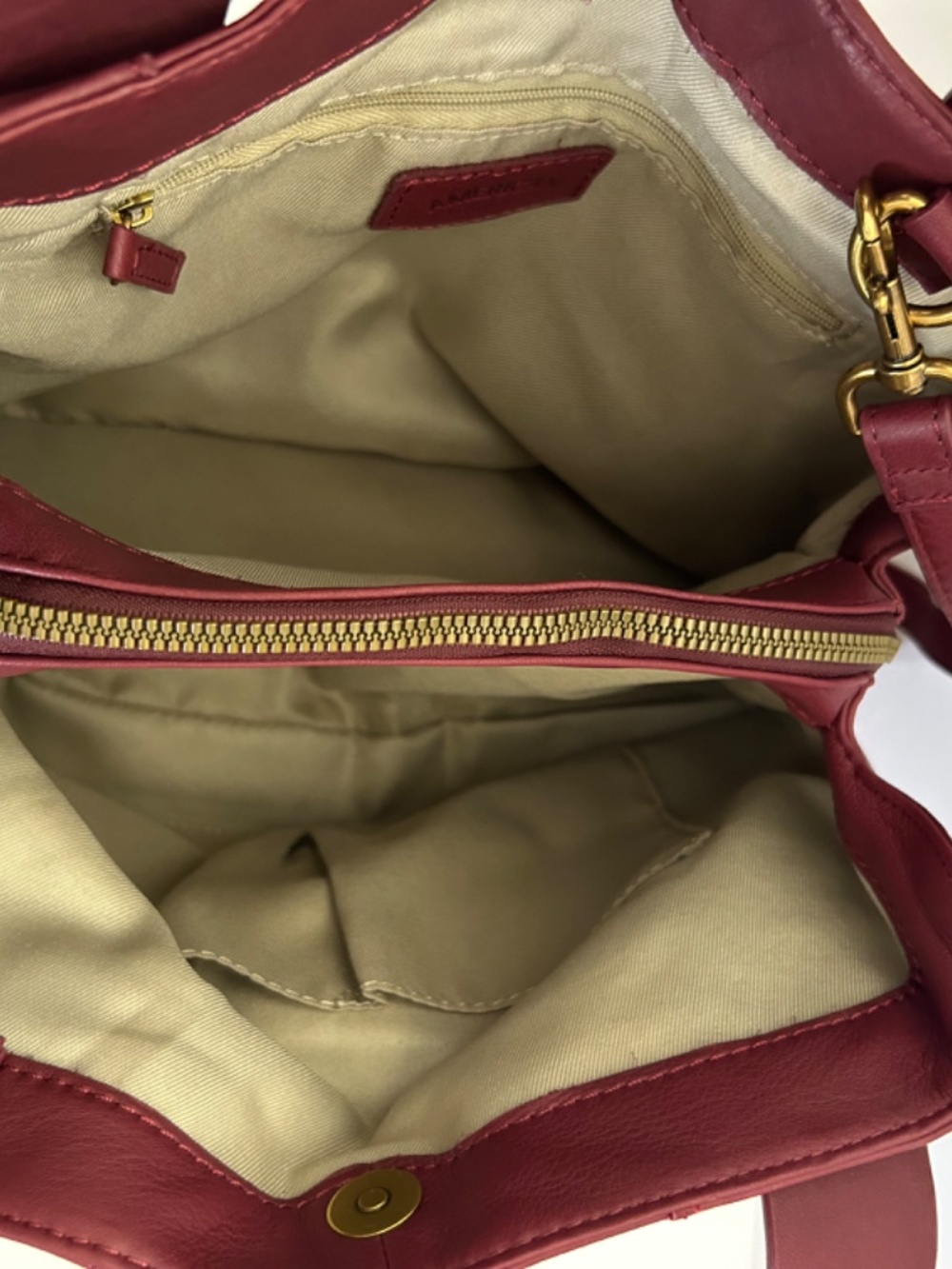 American Leather Co. Ada Triple Entry Leather Satchel Dark Cherry/Burgundy Wine - Picture 7 of 12